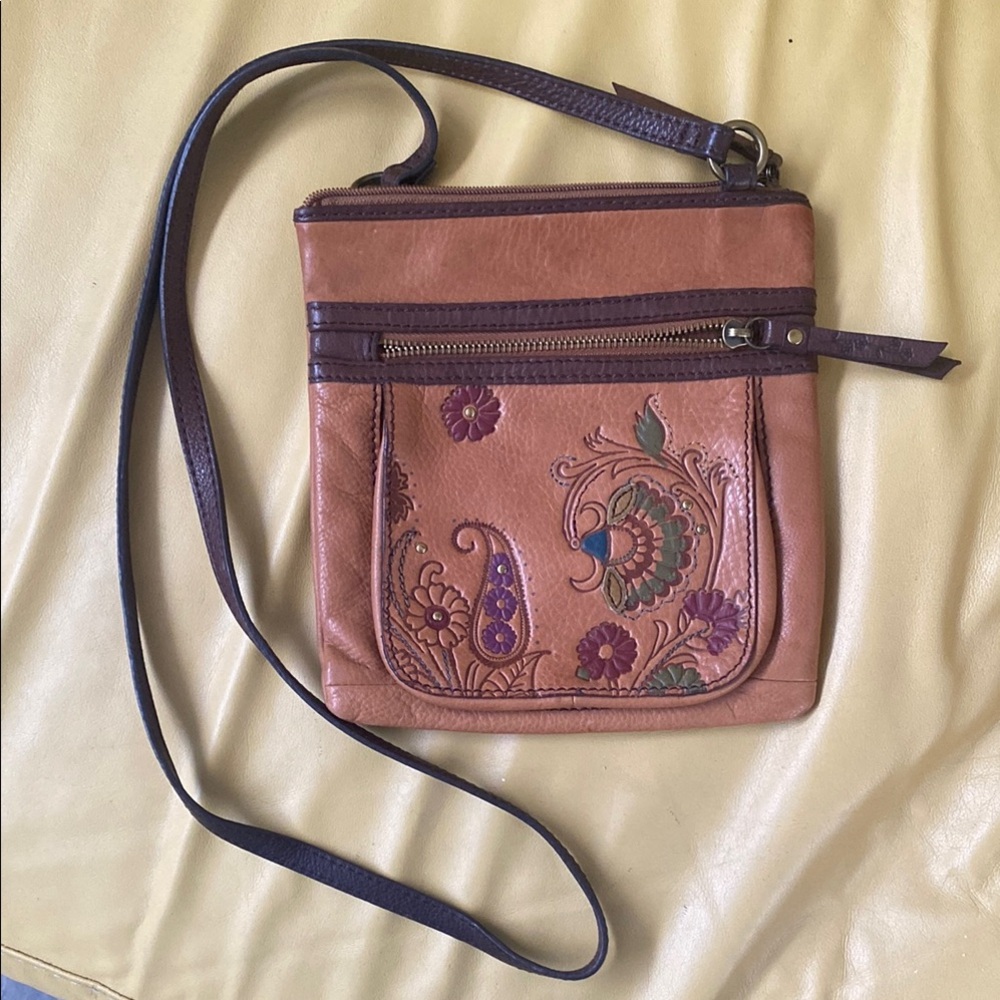 Floral Embossed Leather Crossbody Bag